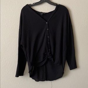 Black button up off the shoulder top